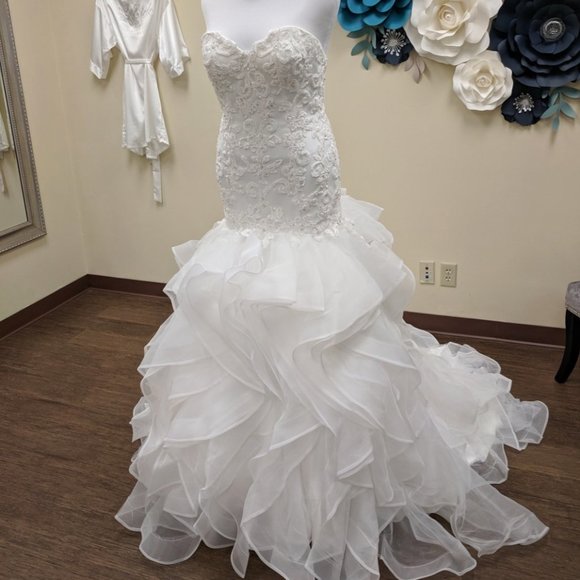 NEW Wedding Dress Size 14 Bridal Gown Mermaid Ruffle Strapless Beaded 10 12 - Picture 4 of 8